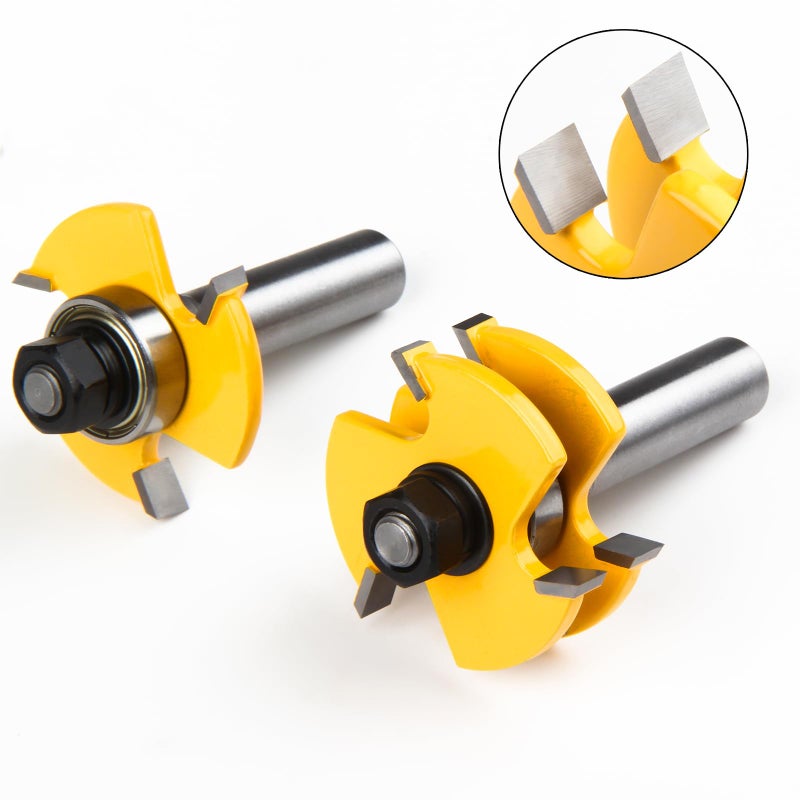BAIDETS 1/2" Tongue and Groove Router Bits - Set of 2Pcs 1/2 Inch Shank Router Bit Set 3 Teeth Adjustable T Shape Wood Milling Cutter - Image 4